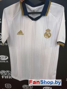 Майка-поло ФК Реал Мадрид Adidas белая с золотистыми полосками