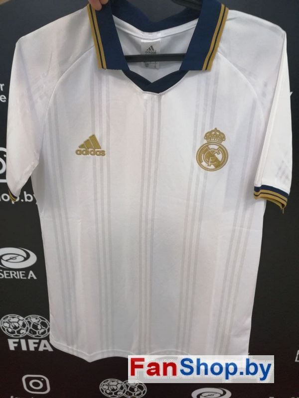Майка-поло ФК Реал Мадрид Adidas белая с золотистыми полосками